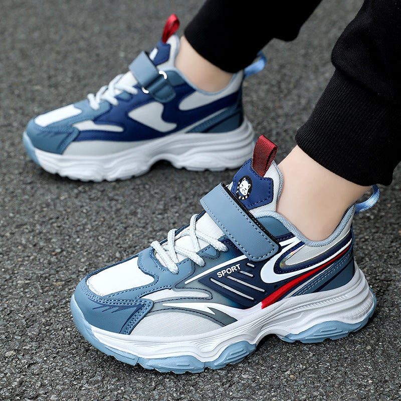 Children'S Leather Medium And Large Children'S Light 24 Autumn Leisure Girls Sneaker Boys Leisure Velcro Running Shoes - Image 4