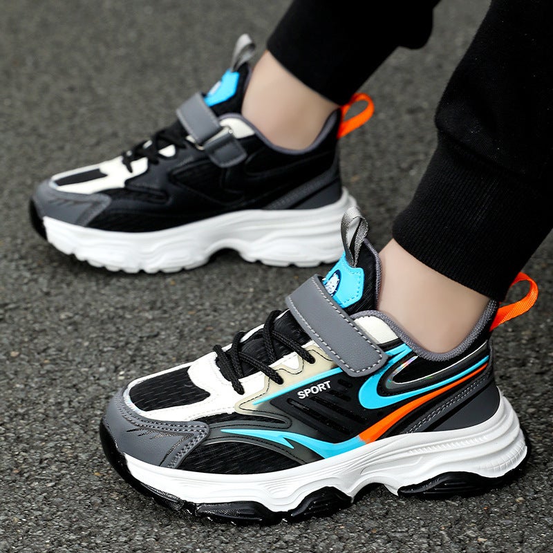 Children'S Leather Medium And Large Children'S Light 24 Autumn Leisure Girls Sneaker Boys Leisure Velcro Running Shoes - Image 3