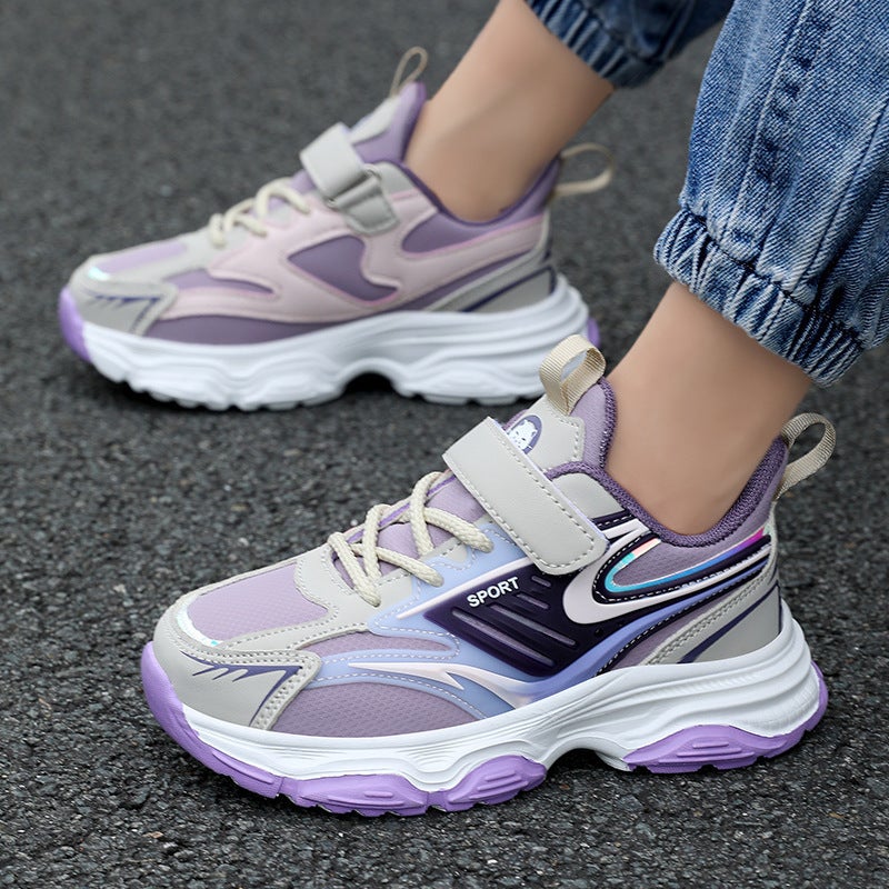 Children'S Leather Medium And Large Children'S Light 24 Autumn Leisure Girls Sneaker Boys Leisure Velcro Running Shoes - Image 2