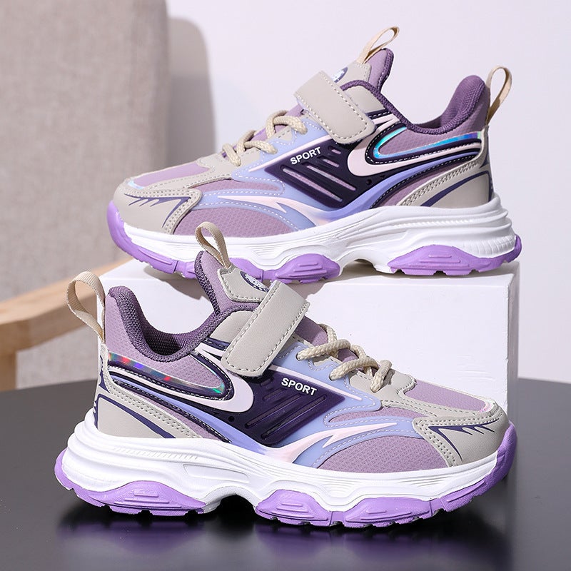 Children'S Leather Medium And Large Children'S Light 24 Autumn Leisure Girls Sneaker Boys Leisure Velcro Running Shoes - Image 5