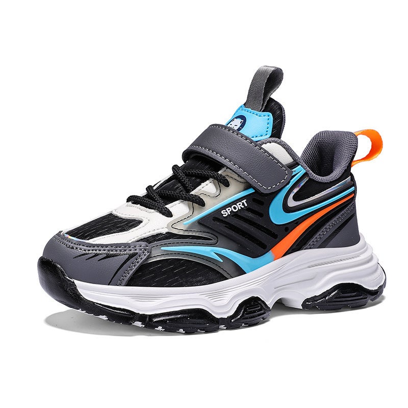 Children'S Leather Medium And Large Children'S Light 24 Autumn Leisure Girls Sneaker Boys Leisure Velcro Running Shoes - Image 1