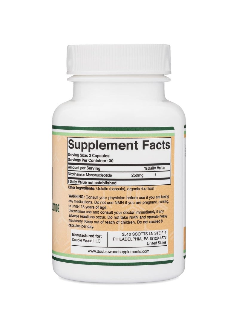 Double Wood Supplements Nicotinamide Mononucleotide (NMN) to Boost NAD+ Levels More Effectively Than Riboside for Anti Ageing 250 mg 60 Capsules - Image 2