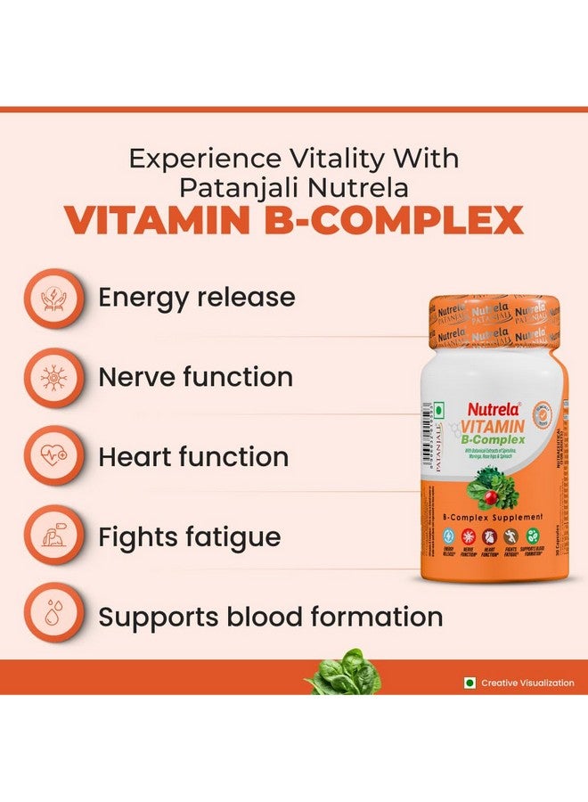 Nutrela B Complex with B1, B2, B3, B5, B6, B7, B9, & Vitamin B12 for Men & Women | Vitamins, Moringa and Spirulina for Energy, Gut, Immunity & Brain Health - 30 Veg Capsules (Pack of 2) - Image 4