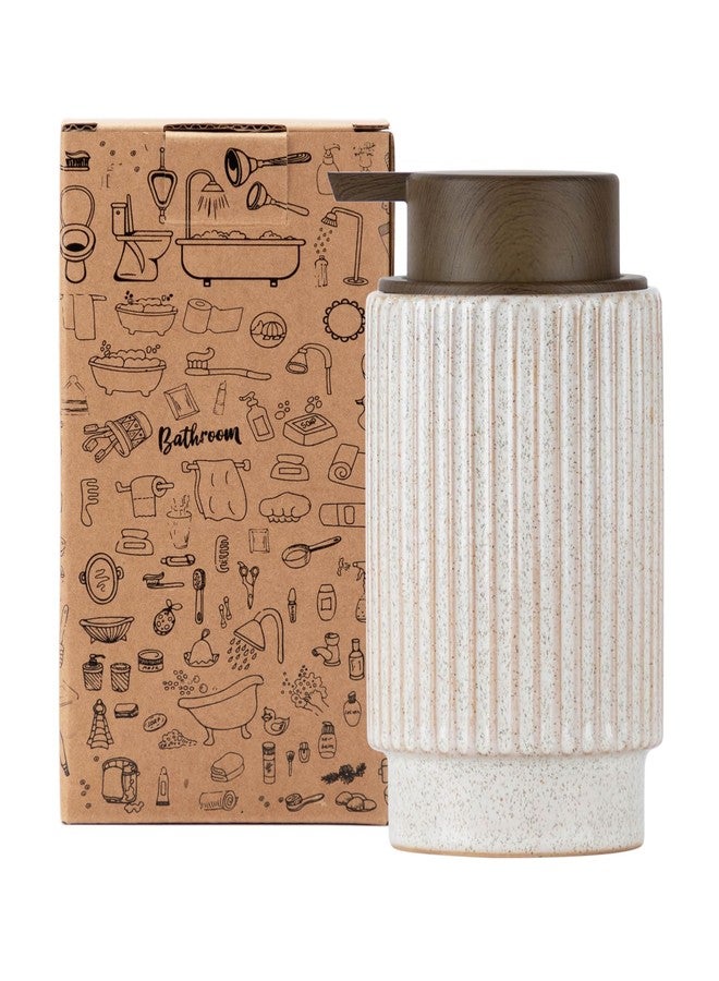 FE FUN ELEMENTS Fun Elements Deluxe Bathroom & Kitchen Hand Soap Dispenser, 10 oz Refillable Ceramic Pump (Wooden Color) - Image 1