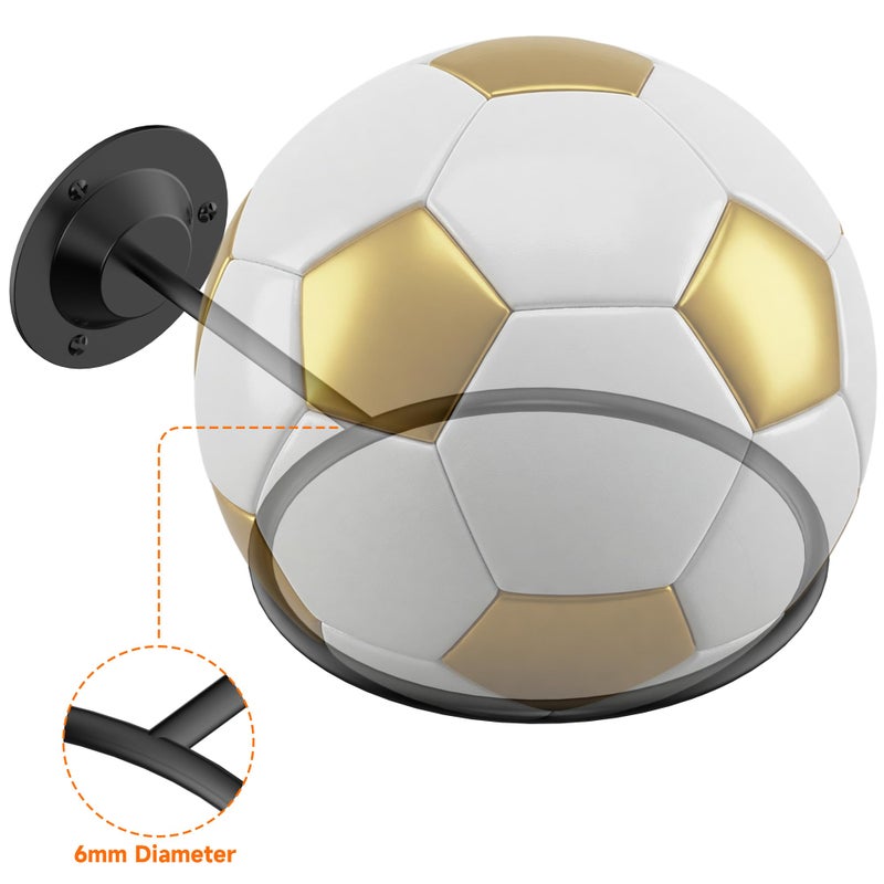 S SUCHEK Suchek Metal Ball Holder Rack Wall Mounted, Display Wall Storage for Soccer, Basketball, Volleyball, Rugby, Football (2 Pieces, Black) - Image 4