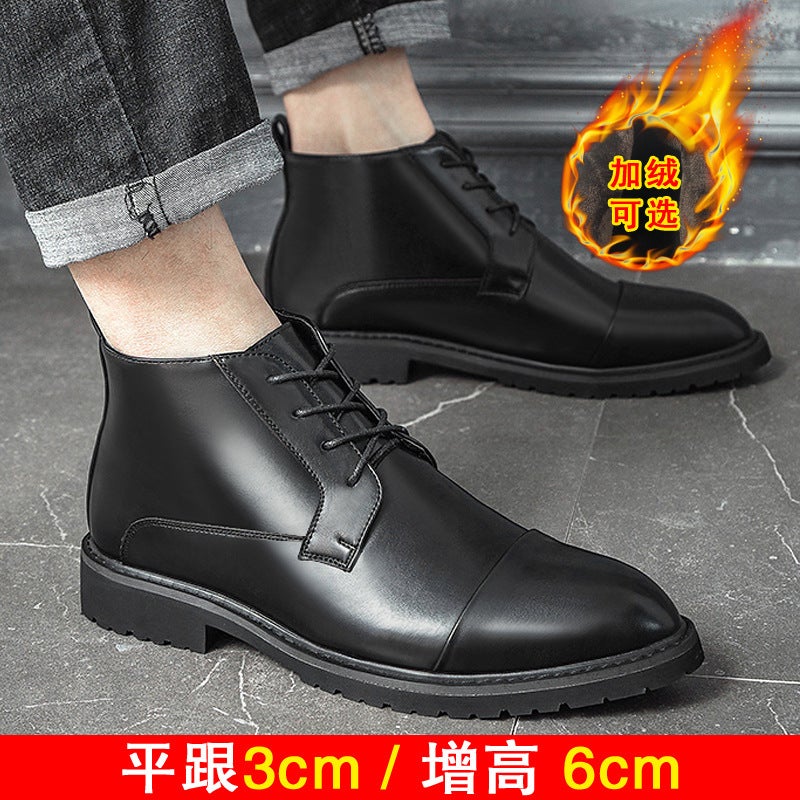 Winter Middle Help Leather Boots High-Help Leather Shoes Male Increased Three-Joint Chelsea Boots British Pointed And Cotton Martin Boots - Image 2