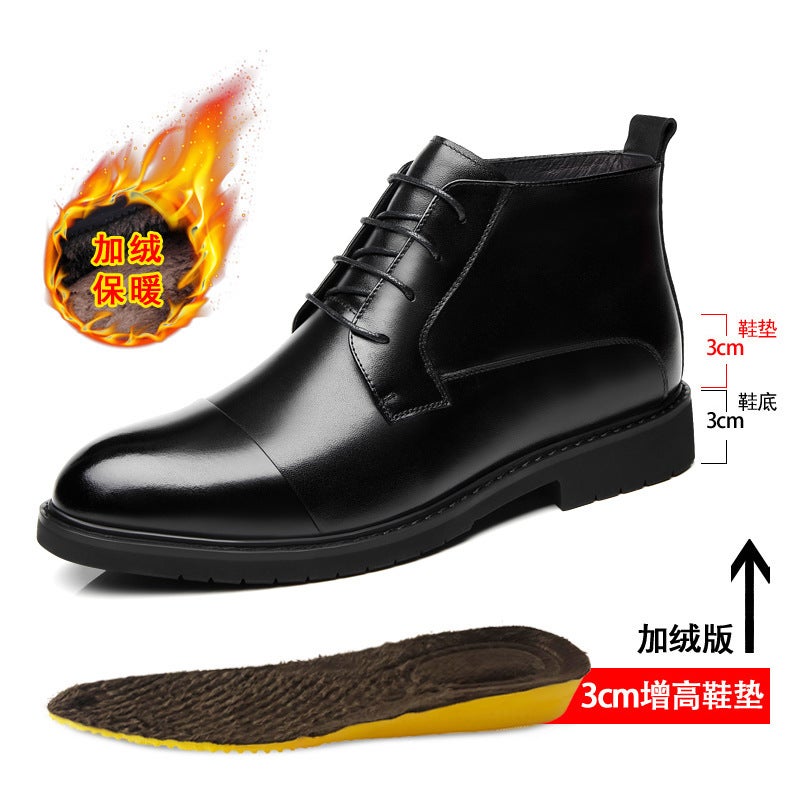 Winter Middle Help Leather Boots High-Help Leather Shoes Male Increased Three-Joint Chelsea Boots British Pointed And Cotton Martin Boots - Image 1