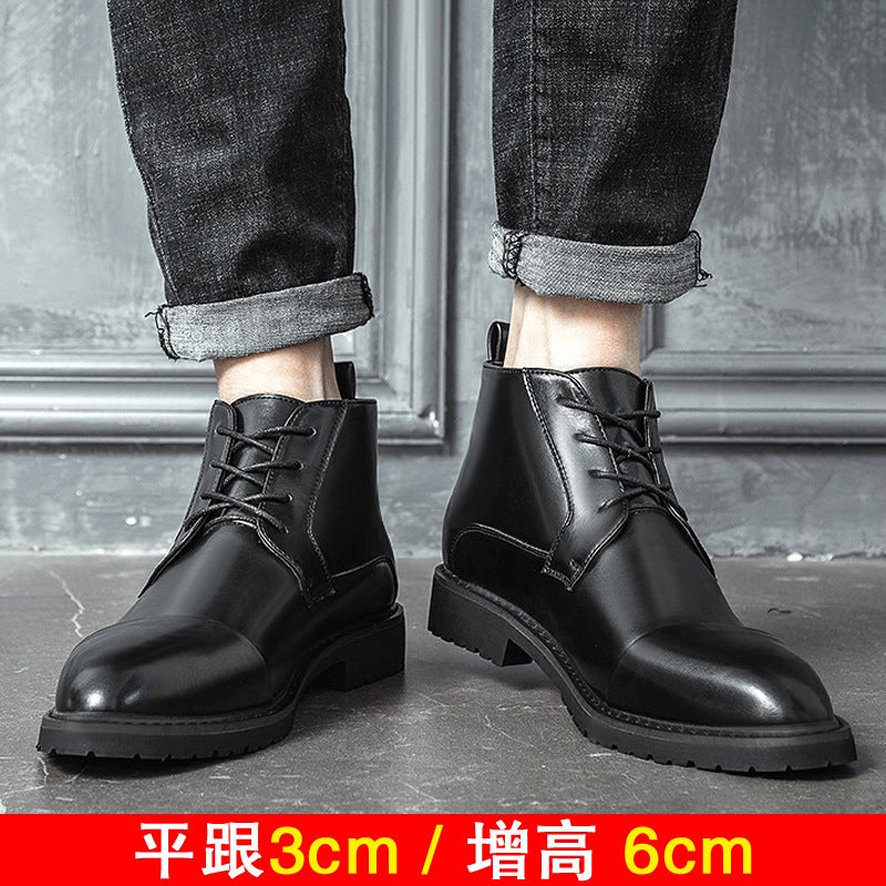 Winter Middle Help Leather Boots High-Help Leather Shoes Male Increased Three-Joint Chelsea Boots British Pointed And Cotton Martin Boots - Image 4