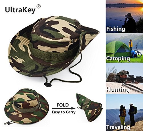 UltraKey Outdoor Wide Brim Sun Protect Hat Classic US Combat Army Style Bush Jungle Sun Cap for Fishing Hunting Camping Green Camouflage 22 - Image 3
