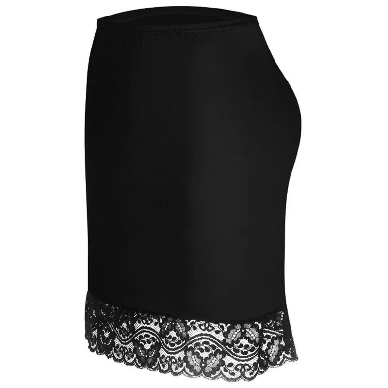 Women's Lace Trim Breathable Mesh Mini Slip with Double-Sided Slit and High Elasticity