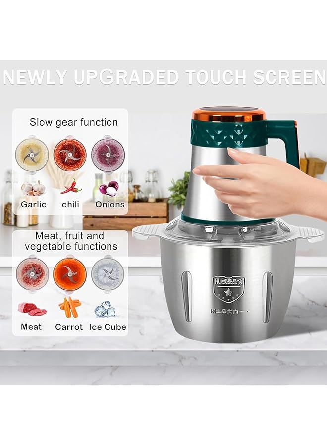 erorex Food Chopper Meat Grinder Electric Meat Grinder 3L With Bi Level Blades With 1 Stainless Steel And Glass Bowls Levels Touch Screen 300W Food Processor Chopping Meat Vegetables Fruits And Nuts  - Image 4