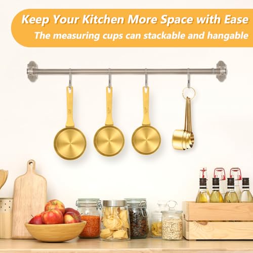 Foyucool Magnetic Measuring Spoons and Cups Set of 15 Including 7 Magnetic Gold Measuring Spoons with 1 Leveler 7 Stainless Steel Heavy Duty Gold Measuring Cups Ideal for Cooking Baking - Image 3