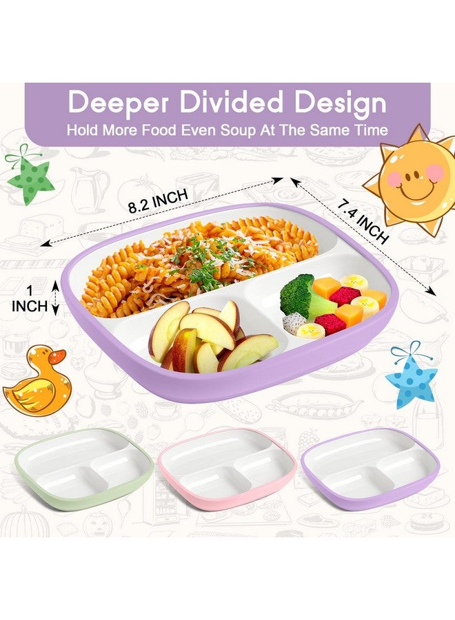 Domensi 3 Sets Kids Porcelain Plates with Silicone Sleeves 8.2 Inch Divided Porcelain Plate Toddler White Suction Dishes for Baby Troubleless Eating Microwave Dishwasher Safe (Classic) - Image 2