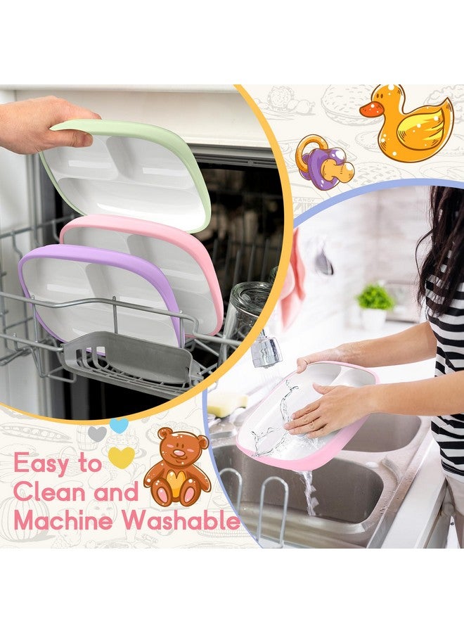 Domensi 3 Sets Kids Porcelain Plates with Silicone Sleeves 8.2 Inch Divided Porcelain Plate Toddler White Suction Dishes for Baby Troubleless Eating Microwave Dishwasher Safe (Classic) - Image 5