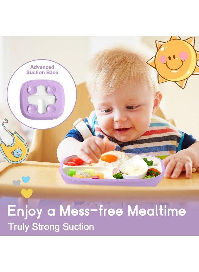 Domensi 3 Sets Kids Porcelain Plates with Silicone Sleeves 8.2 Inch Divided Porcelain Plate Toddler White Suction Dishes for Baby Troubleless Eating Microwave Dishwasher Safe (Classic) - Image 3