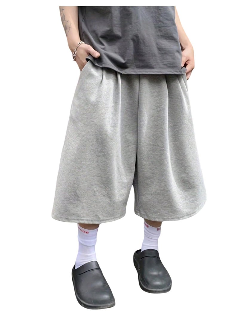 Verdusa Men's Wide Leg Baggy Athletic Shorts Workout Basketball Bermuda Shorts with Pockets Light Grey Large - Image 1