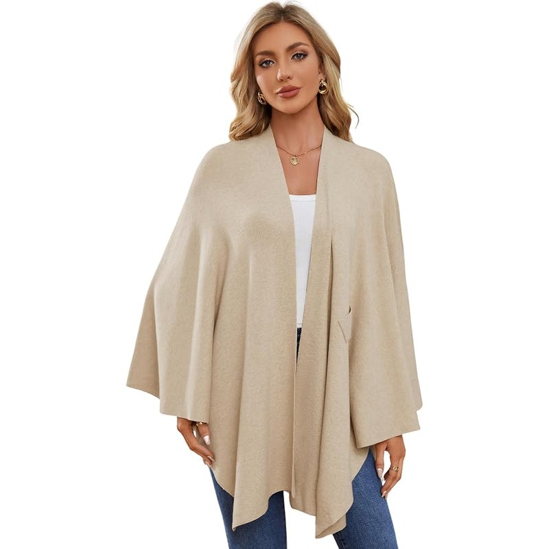 Puli Women Elegant Shawl Wrap Open Front Poncho Sweater Spring Fall Winter - Image 3
