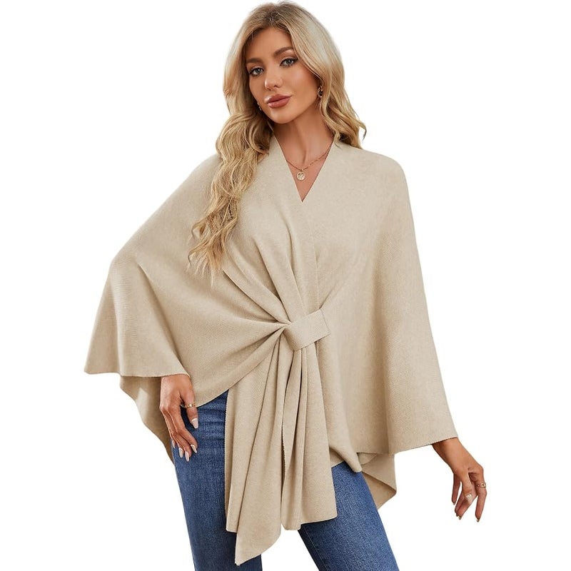 Puli Women Elegant Shawl Wrap Open Front Poncho Sweater Spring Fall Winter - Image 1
