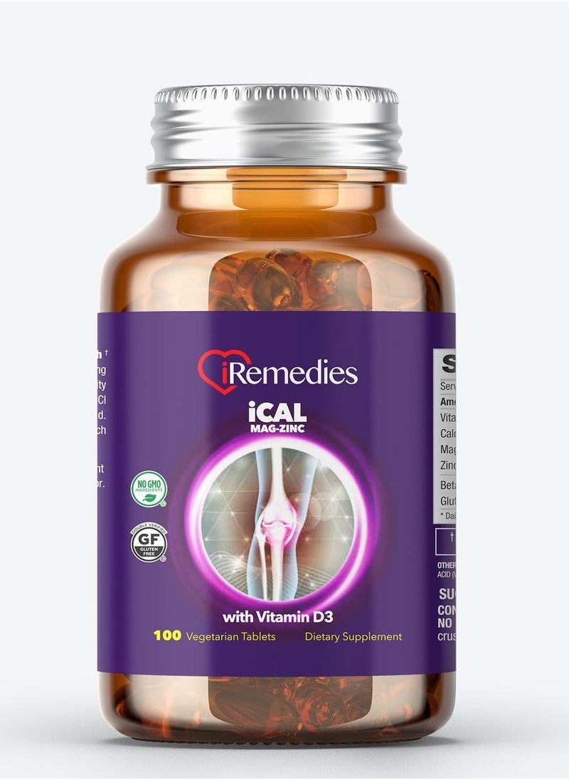 iRemedies - iCal Mag Zinc with Vitamin D3 – 100 Vegetarian Tablets – gluten free - Image 1