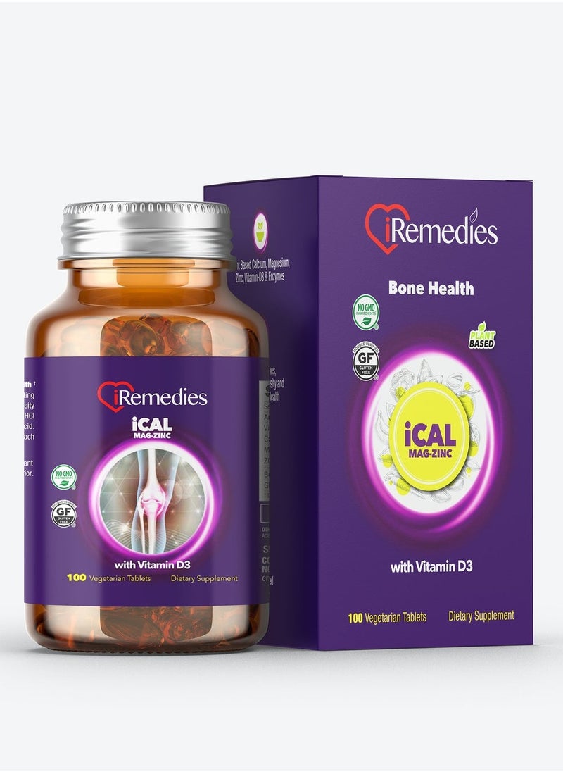 iRemedies - iCal Mag Zinc with Vitamin D3 – 100 Vegetarian Tablets – gluten free - Image 1
