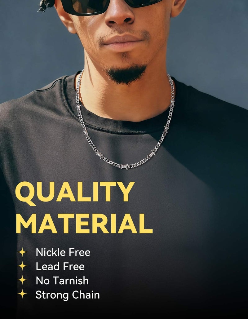 ChainsHouse Stainless Steel Barbed Wire Choker Necklace Thick Heavy Thorns Chain Necklace 5mm Unisex Hip-hop Punk Gothic Cuban Chain Necklace Chokers for Men Women 16 inch - Image 2