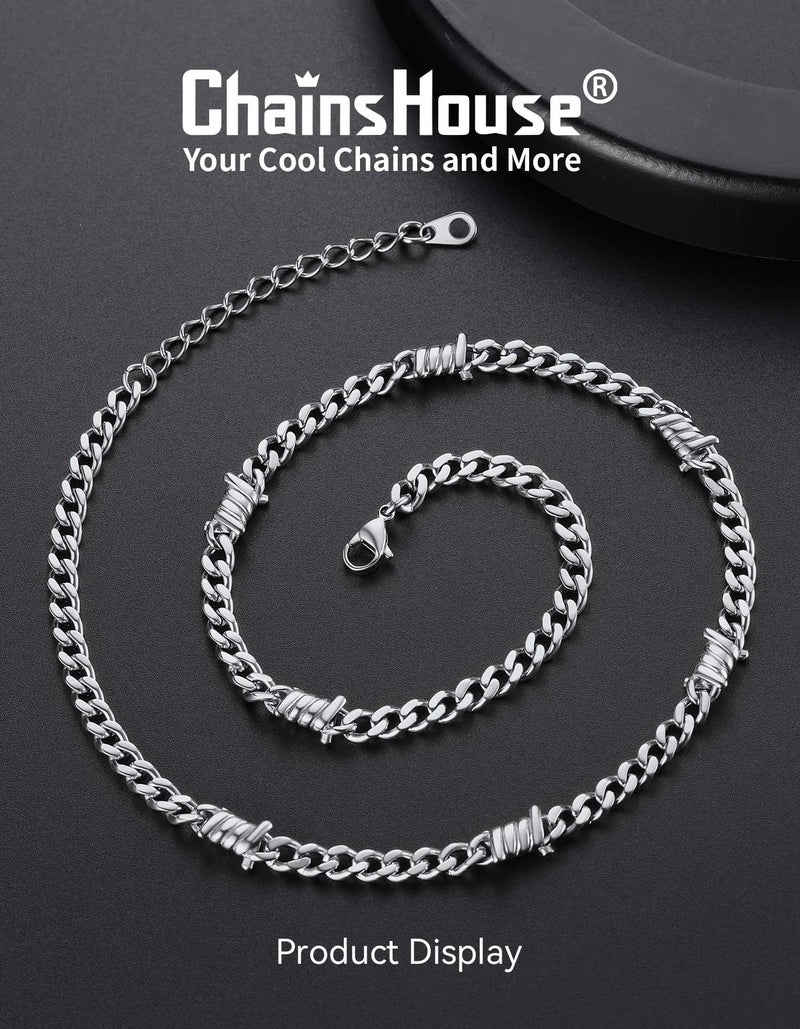 ChainsHouse Stainless Steel Barbed Wire Choker Necklace Thick Heavy Thorns Chain Necklace 5mm Unisex Hip-hop Punk Gothic Cuban Chain Necklace Chokers for Men Women 16 inch - Image 3