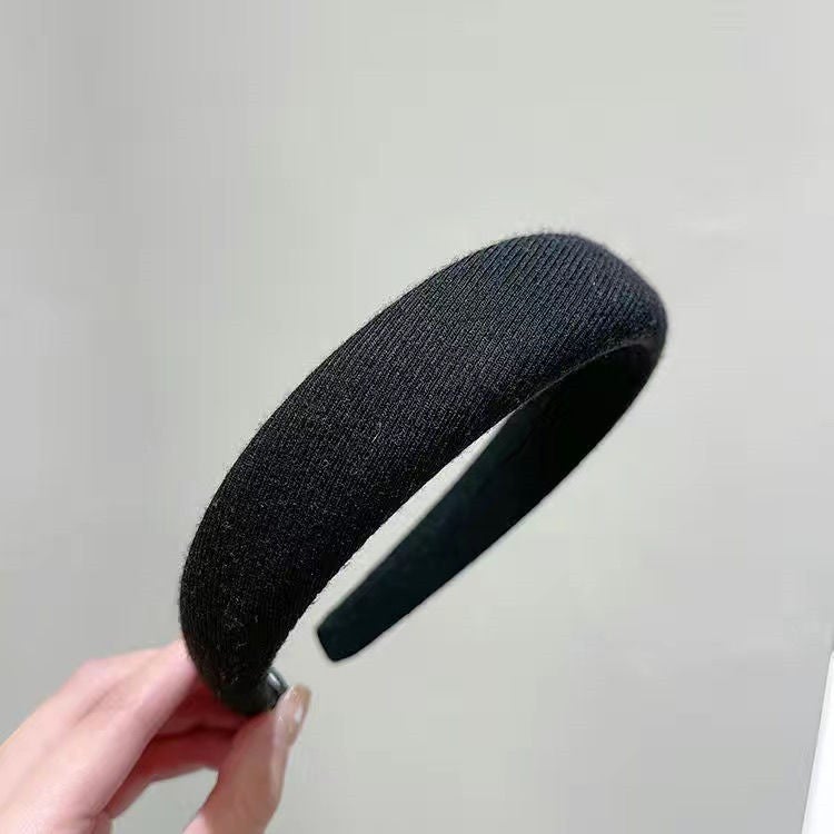 إسكدنيا Korean Internet Celebrity New Style Wide-brimmed Sponge Hair Band High Cranial Top Wash Face Pressing Hair Band Show Face Little Girl Hair Stamp Hair Band 1# black flannel wide brim sponge hairband