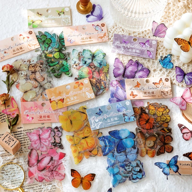 Knaid Butterfly Stickers Set (320 Pieces) Transparent Colorful Butterflies Resin Stickers Decals for Nature Scrapbook Supplies Junk Journal Bullet Journals Planners Laptops Paper Crafts - Image 2