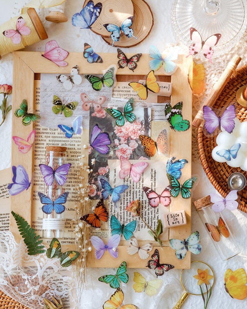 Knaid Butterfly Stickers Set (320 Pieces) Transparent Colorful Butterflies Resin Stickers Decals for Nature Scrapbook Supplies Junk Journal Bullet Journals Planners Laptops Paper Crafts - Image 5