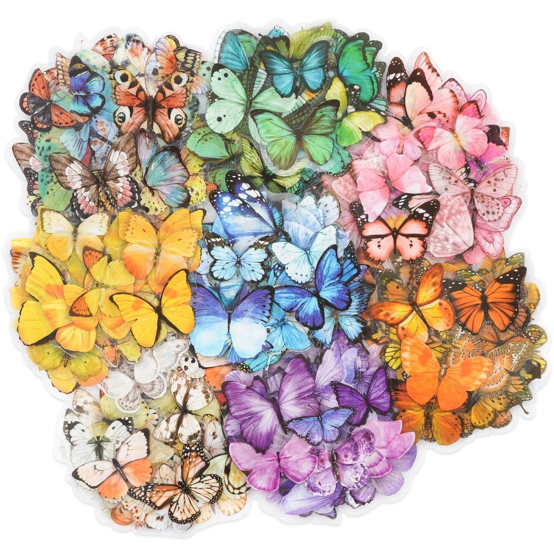 Knaid Butterfly Stickers Set (320 Pieces) Transparent Colorful Butterflies Resin Stickers Decals for Nature Scrapbook Supplies Junk Journal Bullet Journals Planners Laptops Paper Crafts - Image 1