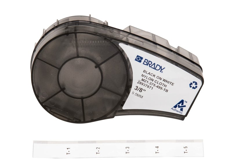 Brady ملصق نايلون متعدد الأغراض (M21-375-499-TB) من برادي للتعريف العام، تعليم الأسلاك، ووضع العلامات في المختبر، أسود على أبيض - مصمم لطابعات الملصقات M210، M210-LAB، M211، BMP21-PLUS و BMP21-LAB - Image 1