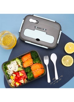 Generic Plastic Lunch Box Sealed Refrigerator Fresh-keeping Box Student Office Worker Lunch Lunch Box Fast Food Box Microwave Oven Available-Specifications:1100ml (2 Squares) Plastic Fork Spoon/242g)-Color:Blue  - Image 1