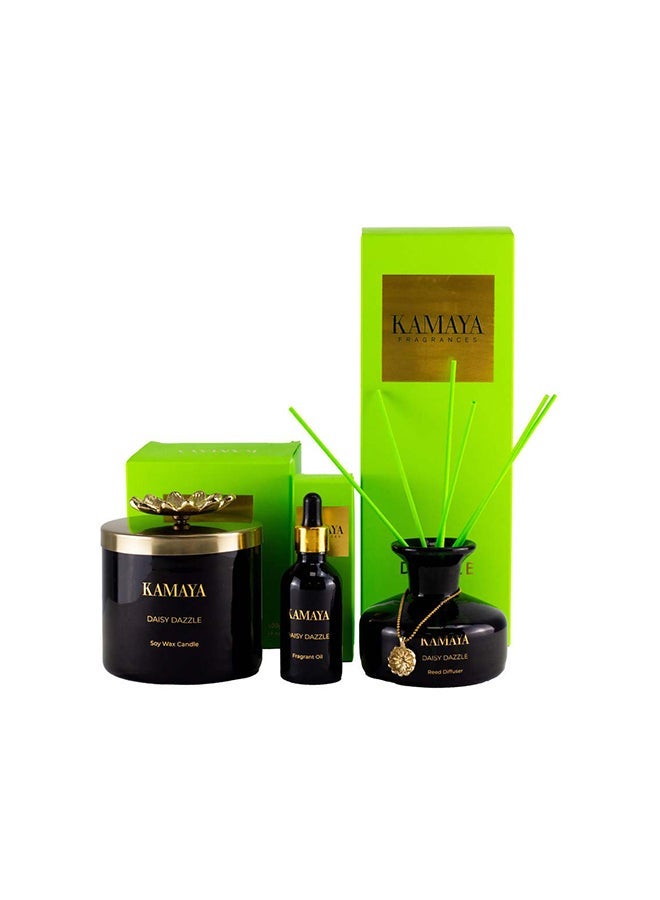 KAMAYA 150 ml Reed diffuser in black jar, with a handmade metal decorative pendant | Long lasting fragrance, Floral daisy fragrance with two sets of reeds | in bright decorative gift box for occasions - Image 4