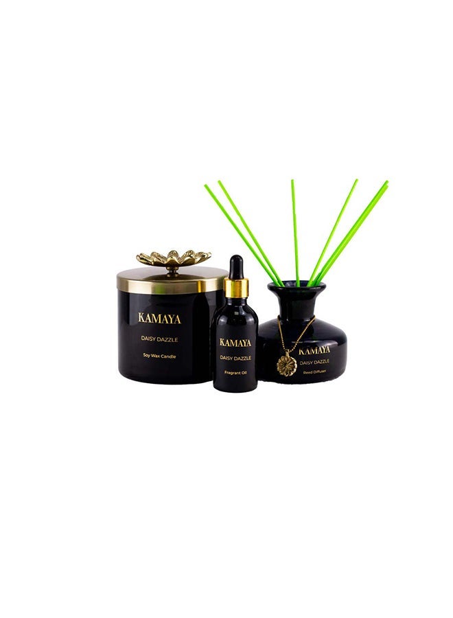 KAMAYA 150 ml Reed diffuser in black jar, with a handmade metal decorative pendant | Long lasting fragrance, Floral daisy fragrance with two sets of reeds | in bright decorative gift box for occasions - Image 5