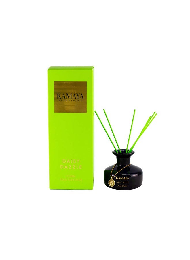 KAMAYA 150 ml Reed diffuser in black jar, with a handmade metal decorative pendant | Long lasting fragrance, Floral daisy fragrance with two sets of reeds | in bright decorative gift box for occasions - Image 2