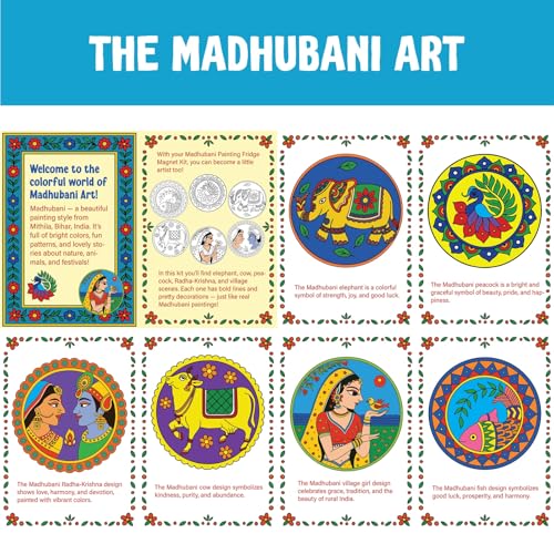 SparkLPlay DIY Madhubani Art Kit for Kids. Coloring Set with - 6 Magnetic Cutouts, 12Color Pens & Booklet. Creative Art & Craft. Mess Free. Gifts for Kids. - Image 3
