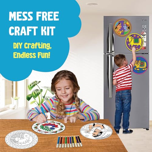 SparkLPlay DIY Madhubani Art Kit for Kids. Coloring Set with - 6 Magnetic Cutouts, 12Color Pens & Booklet. Creative Art & Craft. Mess Free. Gifts for Kids. - Image 4