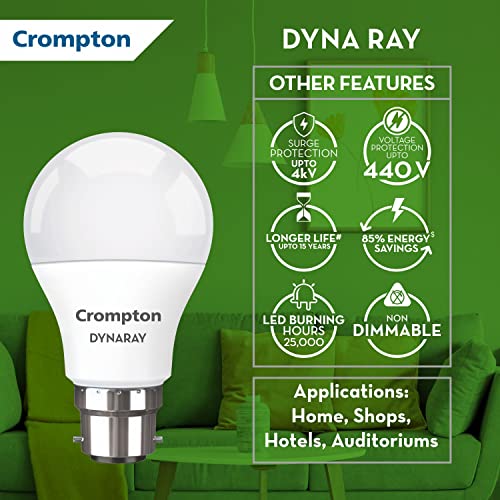 Crompton Dyna Ray LED Bulb | 9W | Cool Day Light | B22 Base | 180 Degree Coverage | 4kV Surge Protection | 440V High Voltage Protection | Pack of 6 - Image 3