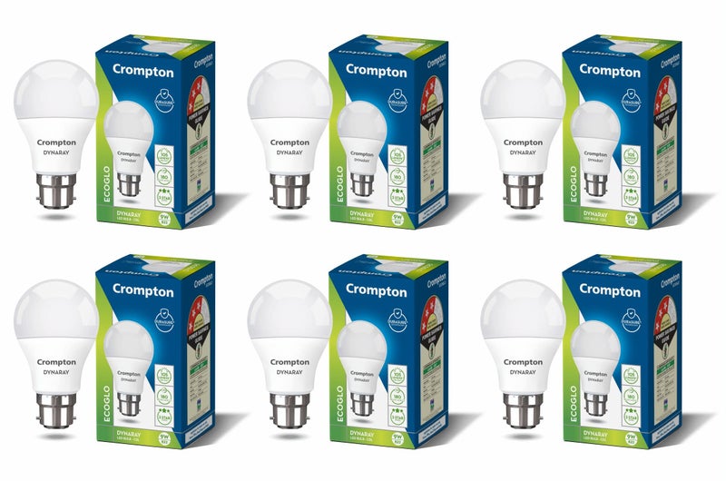 Crompton Dyna Ray LED Bulb | 9W | Cool Day Light | B22 Base | 180 Degree Coverage | 4kV Surge Protection | 440V High Voltage Protection | Pack of 6 - Image 1