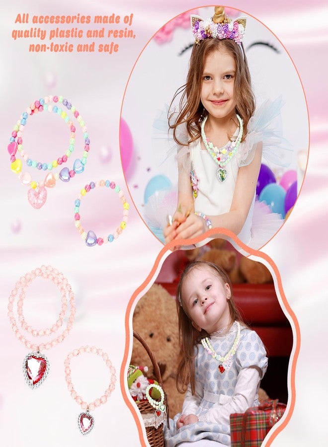 Swakuta 24 Pcs Girls Jewelry Set Include 12 Kids Necklace Choker and 12 Beaded Bracelet Princess Pretend Toddler Necklace Bracelet for Birthday Gift Costume Party Favors - Image 4