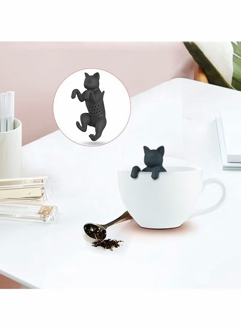 Y&D Cat Tea Infuser Tea Infuser Silicone Tea Strainer Tea Filter Tea Ball Cat Shape Tea Filter Reusable Cartoon Tea Strainer 100% BPA (Grey and Black) Pack of 2 - Image 3
