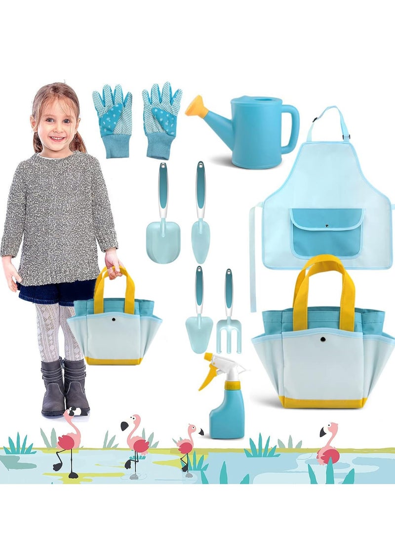 Captaintech 9Pcs Kids Garden Outdoor Tool Set Children's Hand Tools Fun Toys Gift including Shovel Rake Trowel Sprayer Gloves Apron Watering Can with Canvas Tote Bag Gifts for Children  - Image 1