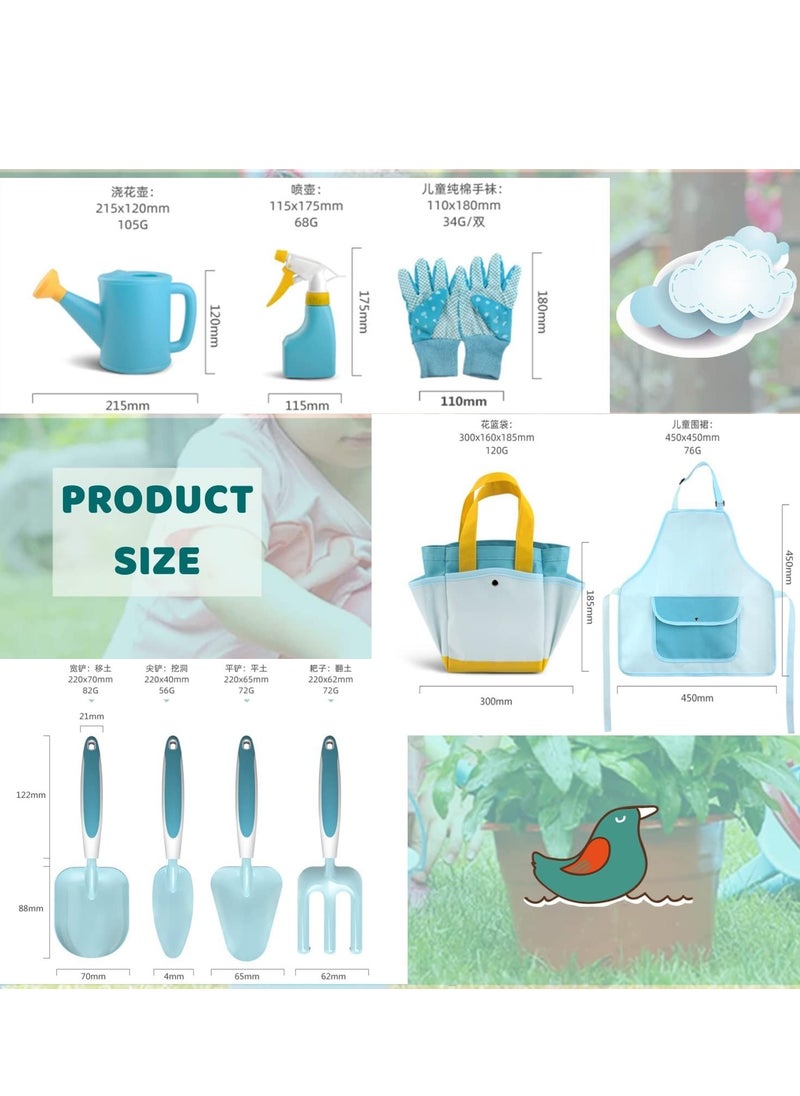 Captaintech 9Pcs Kids Garden Outdoor Tool Set Children's Hand Tools Fun Toys Gift including Shovel Rake Trowel Sprayer Gloves Apron Watering Can with Canvas Tote Bag Gifts for Children  - Image 3