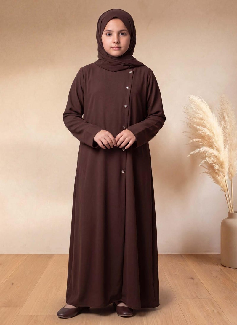 MSquare Fashion Dark Brown Kids Abaya with Matching Hijab for Girls Korean Nida Fabric Modest Islamic Dress 8 Colors Available - Image 1