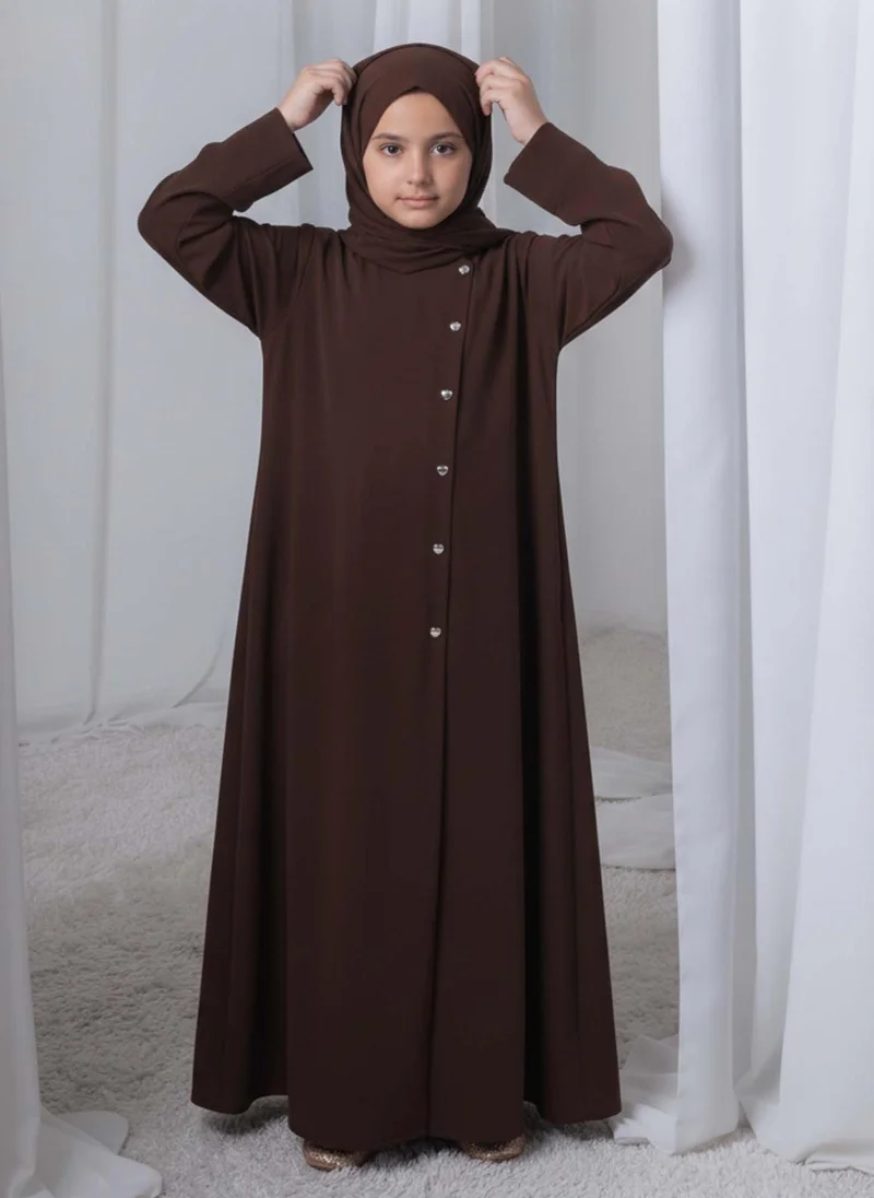 MSquare Fashion Dark Brown Kids Abaya with Matching Hijab for Girls Korean Nida Fabric Modest Islamic Dress 8 Colors Available