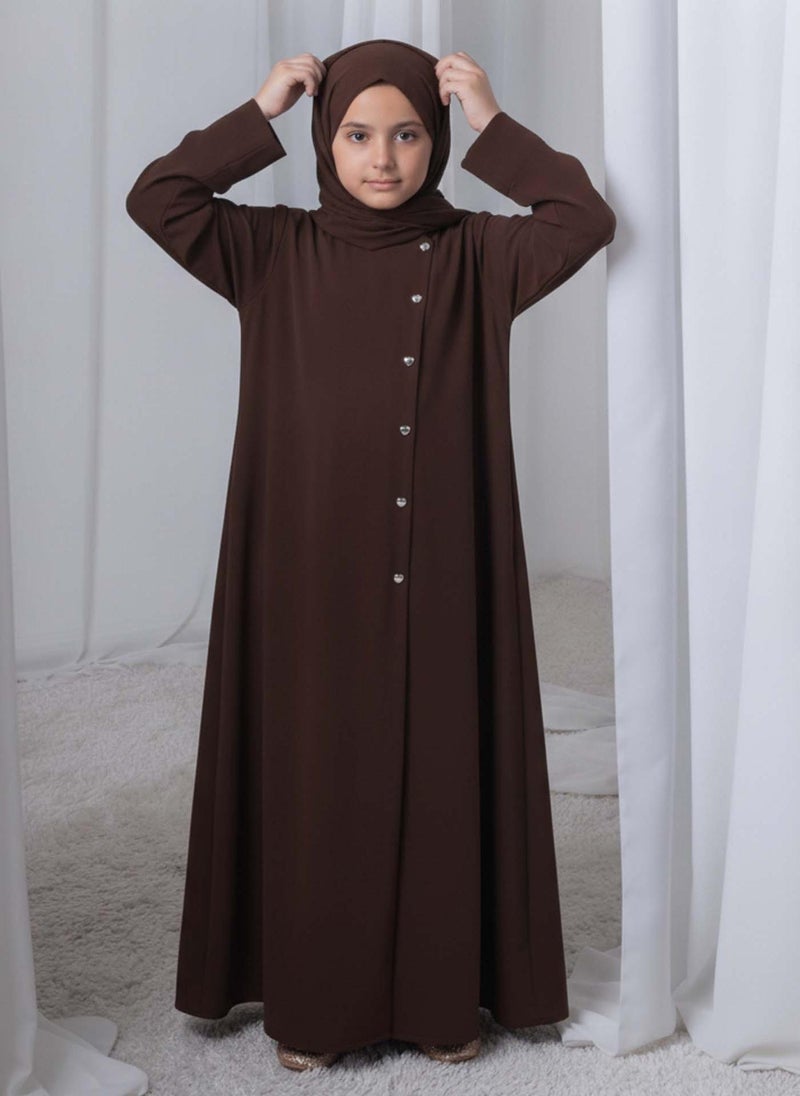 MSquare Fashion Dark Brown Kids Abaya with Matching Hijab for Girls Korean Nida Fabric Modest Islamic Dress 8 Colors Available - Image 2