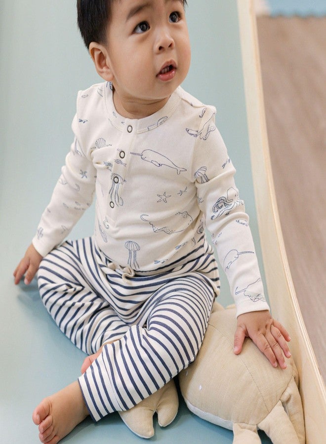 PEHR Long Sleeve Henley One-Piece, Life Aquatic | Organic Cotton Baby Romper | Ocean-Inspired Unisex Print | Sizes 6-12 Months - Image 4