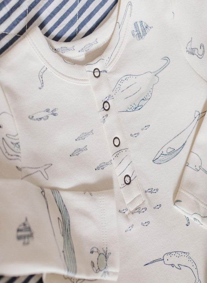 PEHR Long Sleeve Henley One-Piece, Life Aquatic | Organic Cotton Baby Romper | Ocean-Inspired Unisex Print | Sizes 6-12 Months - Image 5