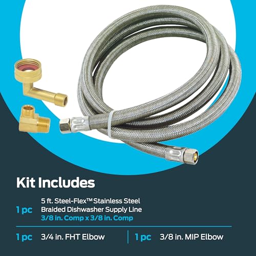 Eastman 5 Ft. Dishwasher Installation Kit, Braided Stainless Steel Supply Line with 3/8 Inch Compression Ends, 41041 - Image 3