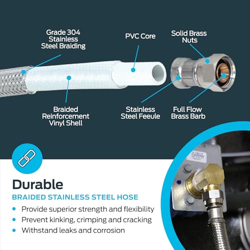 Eastman 5 Ft. Dishwasher Installation Kit, Braided Stainless Steel Supply Line with 3/8 Inch Compression Ends, 41041 - Image 5